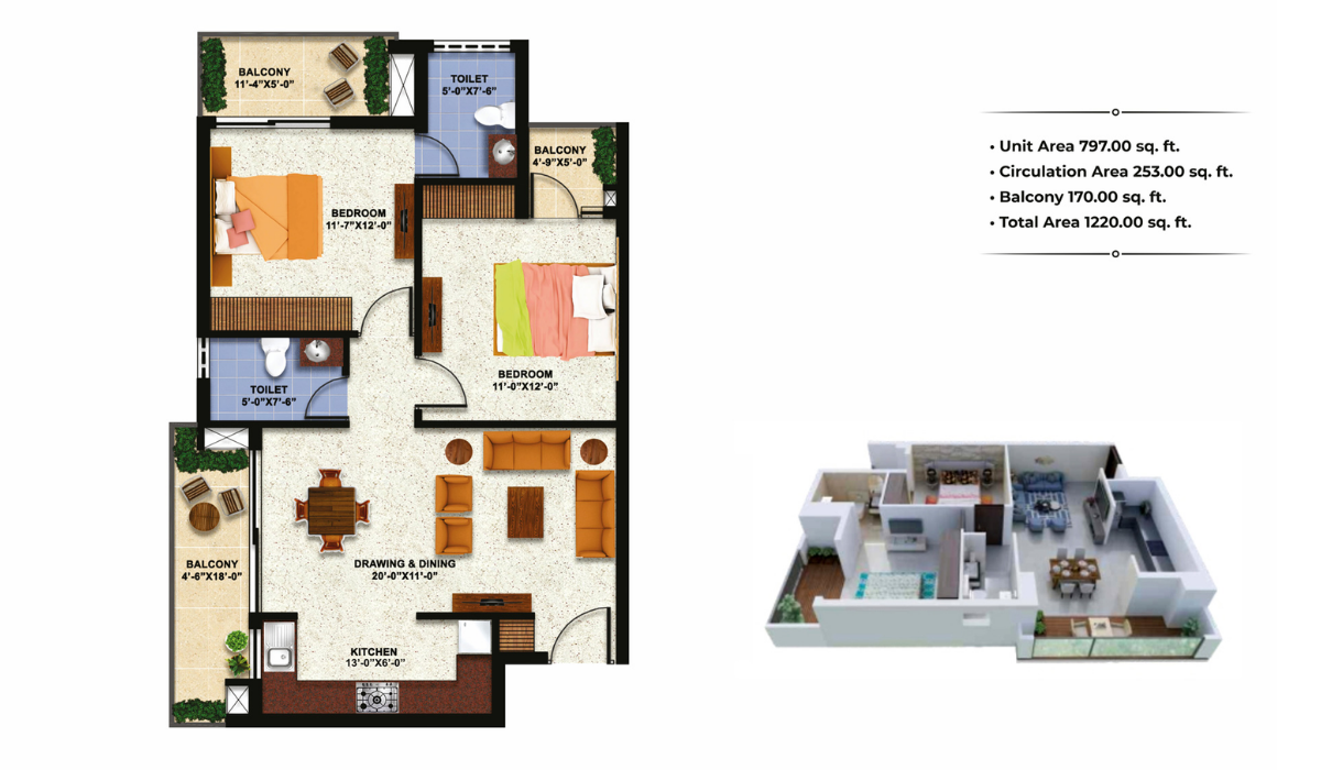 Unit Plan 2 BHK Category 1